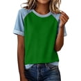 thumbnail image 2 of Endives Womens Short Sleeve Tshirt Crew Neck Splicing Color T Shirts Casual Summer Tops for Women Graphic Tee Going Out Top Basic Tee S-5XL Green XL, 2 of 6