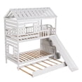 thumbnail image 4 of Twin Over Twin Bunk Beds with Trundle & Slide, Solid Pinewood House Bedframe w/ Storage Staircase, Roof & Window Design, No Box Spring Need, White, 4 of 7