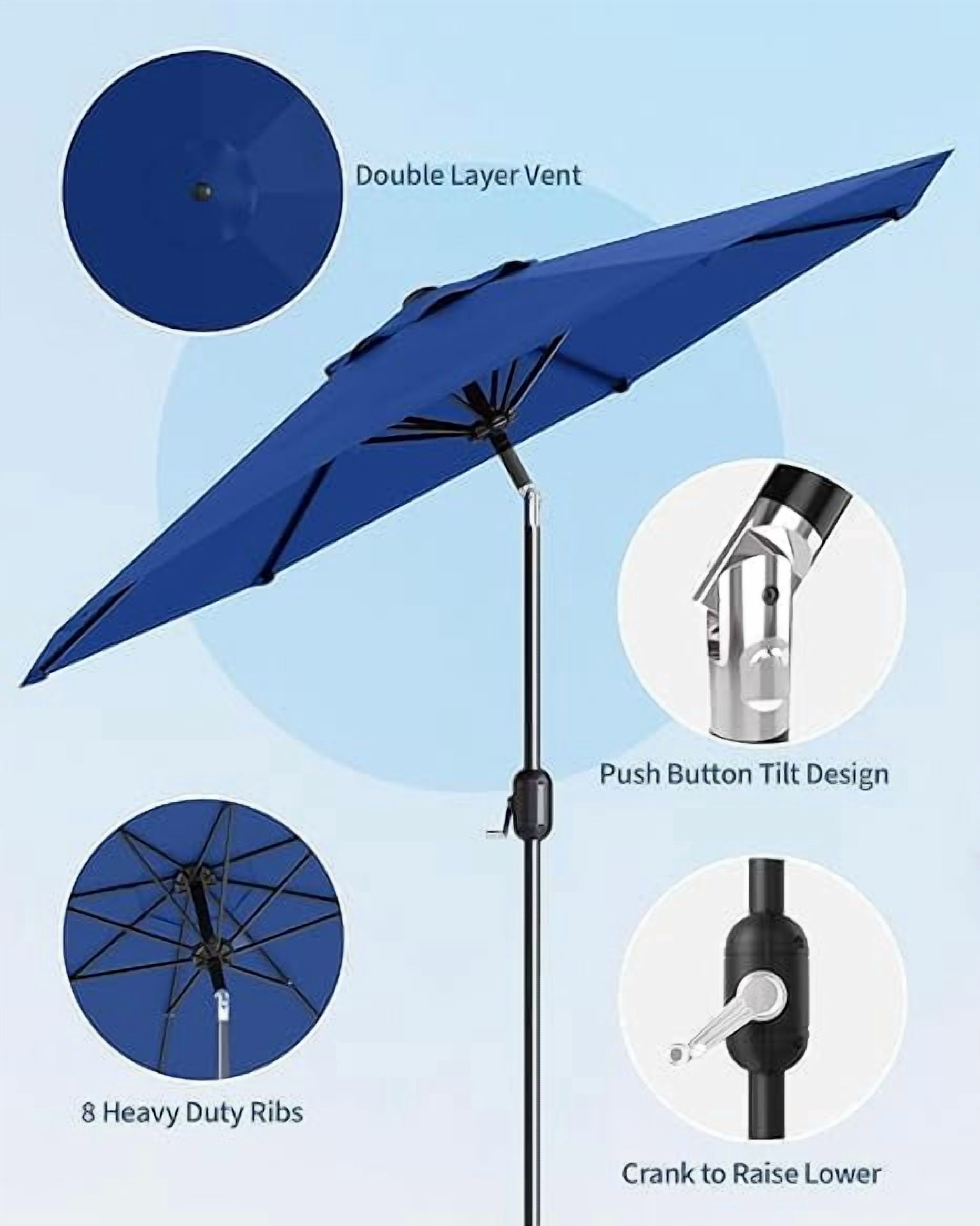 9FT Outdoor Patio Umbrella, Outdoor Table Umbrella, Market Umbrella With Push Button Tilt and Crank, 6 Sturdy Ribs UV Protection Waterproof for Garden, Deck, Backyard, Pool
