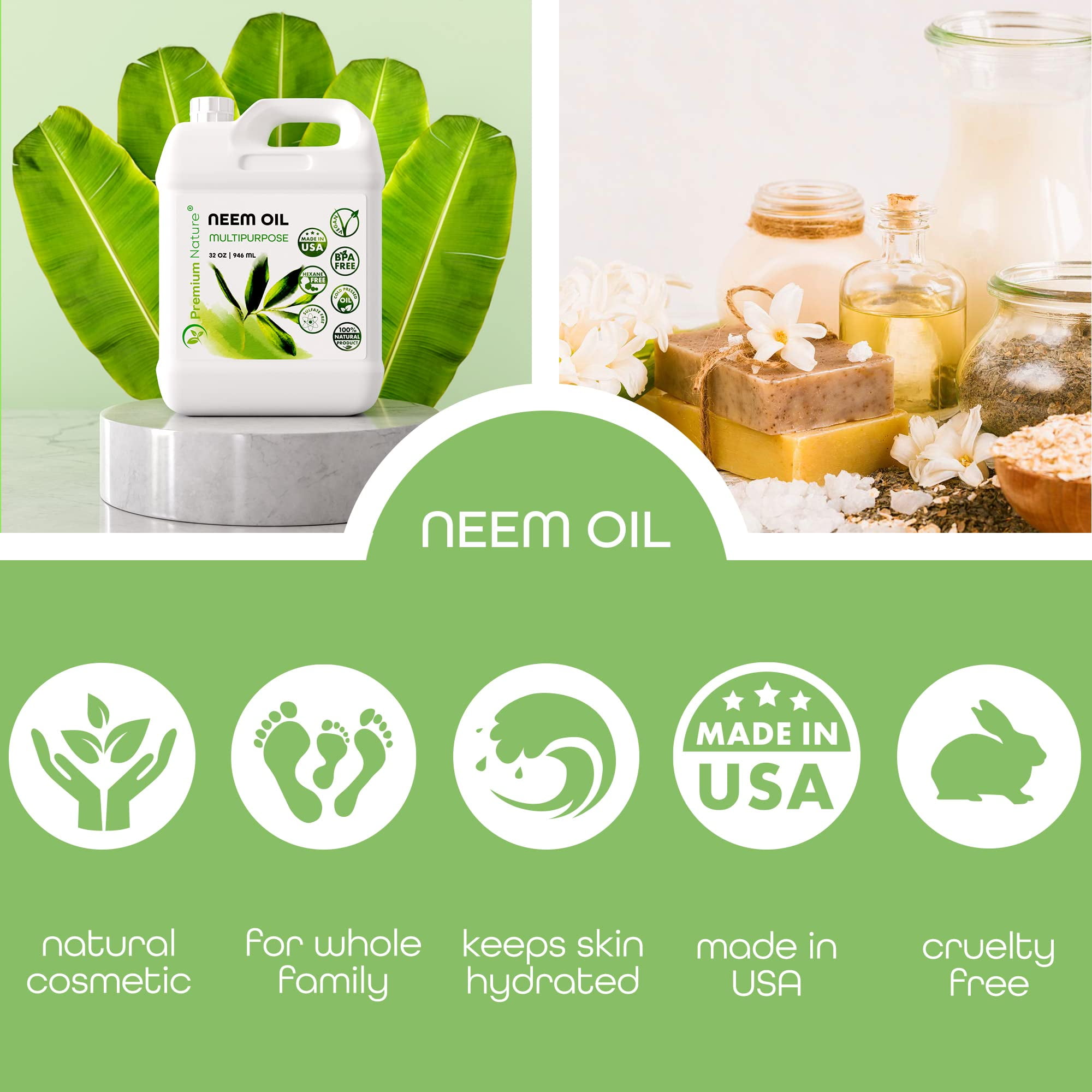 Premium Nature Neem Oil Concentrate 946 ml (32 oz) - 100% Cold