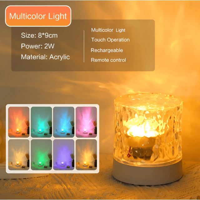 Lámpara de Proyección de Ondas de Agua Cristal con 16 Colores, Control Remoto, Luz Ambiental para Dormitorio y Sala - Efecto Relajante