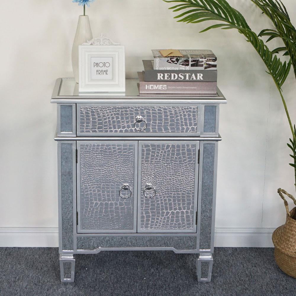 Ktaxon Mirrored Chest Console Hall Table with 2 Faux Croc