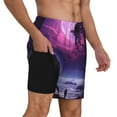 thumbnail image 2 of Yiaed Purple Moon Tree Night Sky Print Mens Swim Trunks Bathing Suit Compression Liner Beach Swim Shorts Swimwear Quick Dry Zipper Pocket No-Chafing Board Short-Small, 2 of 6