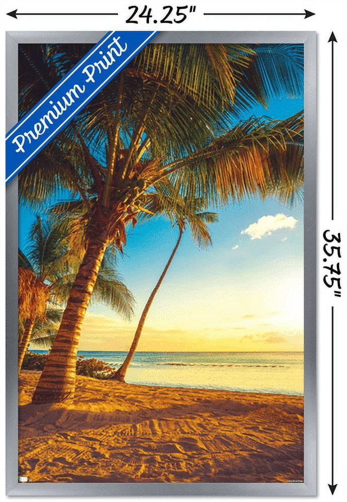 Scenery - Sunset on the Beach Wall Poster, 22.375" x 34", Framed