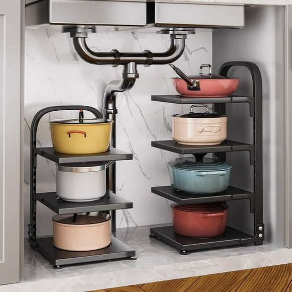 Dvkptbk Pot And Pan Organizer Rack for Under Cabinet, Heavy Duty Pot Pan Rack Under Sink Organizers And Storage, Pot Lid Organizer, Kitchen Cabinet Organizer with 3 Adjustable Shelves