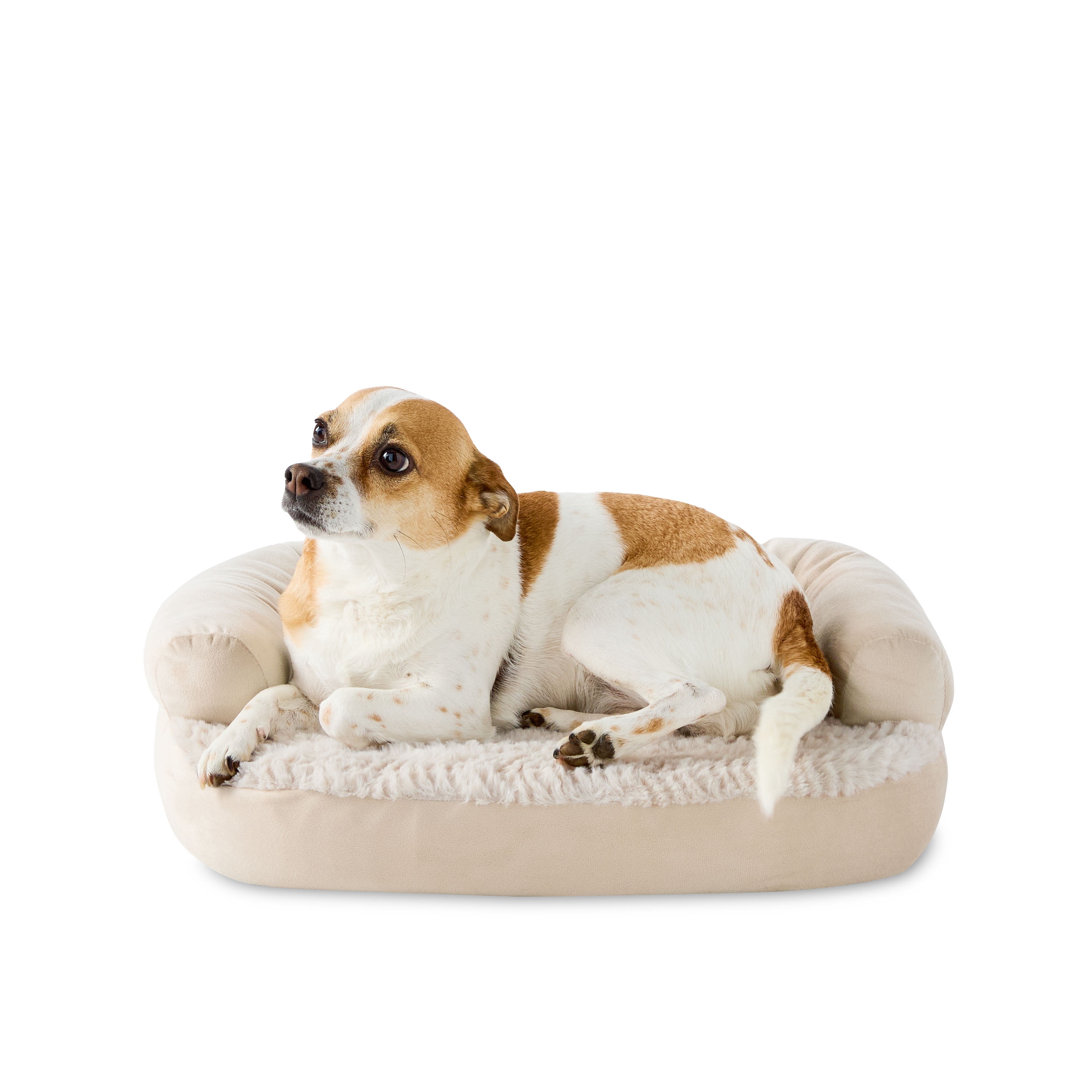 Vibrant Life Extra Small Round Corner Sofa Style Dog Bed, Tan, 15" x 20"