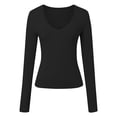 thumbnail image 4 of Chemises à Manches Longues pour Femmes Col en V Sortie Ajustée Crop Top Décontracté Mode Automne 2025, 4 of 5