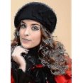 thumbnail image 1 of Gorro de azafata suave de lana estilo trilby francés con floresnegro, 1 of 5