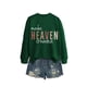 thumbnail image 2 of Suéter de Mujer con Estampado de Letras, Cuello Redondo y Larga Verde Oscuro M, 2 of 5