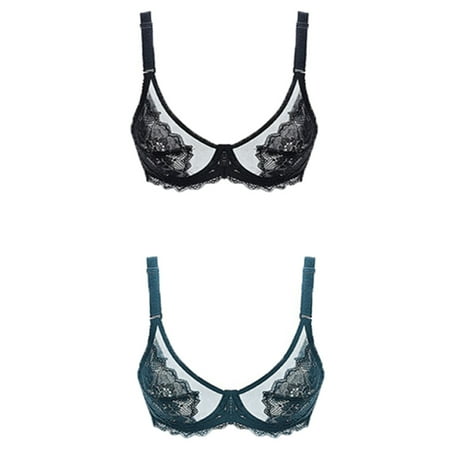 

Monfince 2 Pieces Women s Sheer Mesh Bra See Through Unlined Sexy Lace Transparent Bras Non Padded 42/95(C/D)