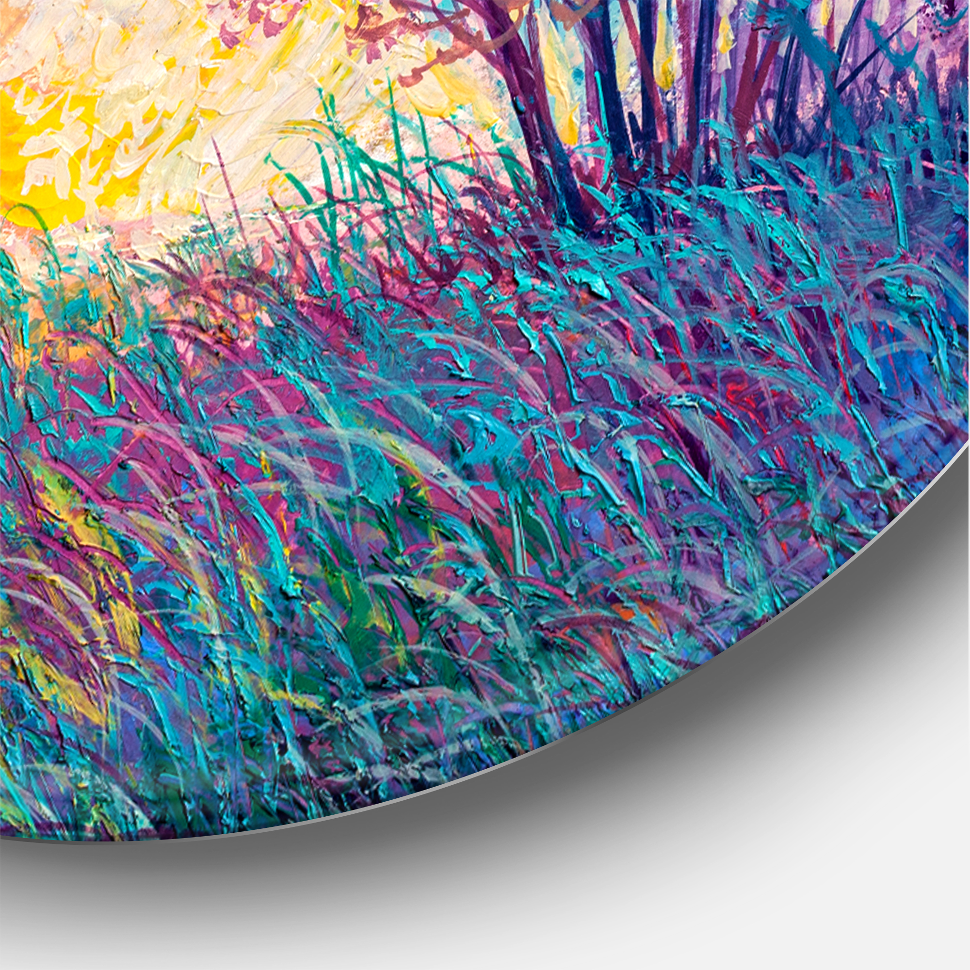 Designart 'Sunset In Autumnal Forest Landscape' Traditional Circle Metal Wall Art 36x36 - Disc of 36