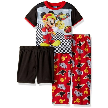 Disney Toddler Boys' Mickey Mouse 3-Piece Pajama Set, Engine Red, Engine Red, Size: