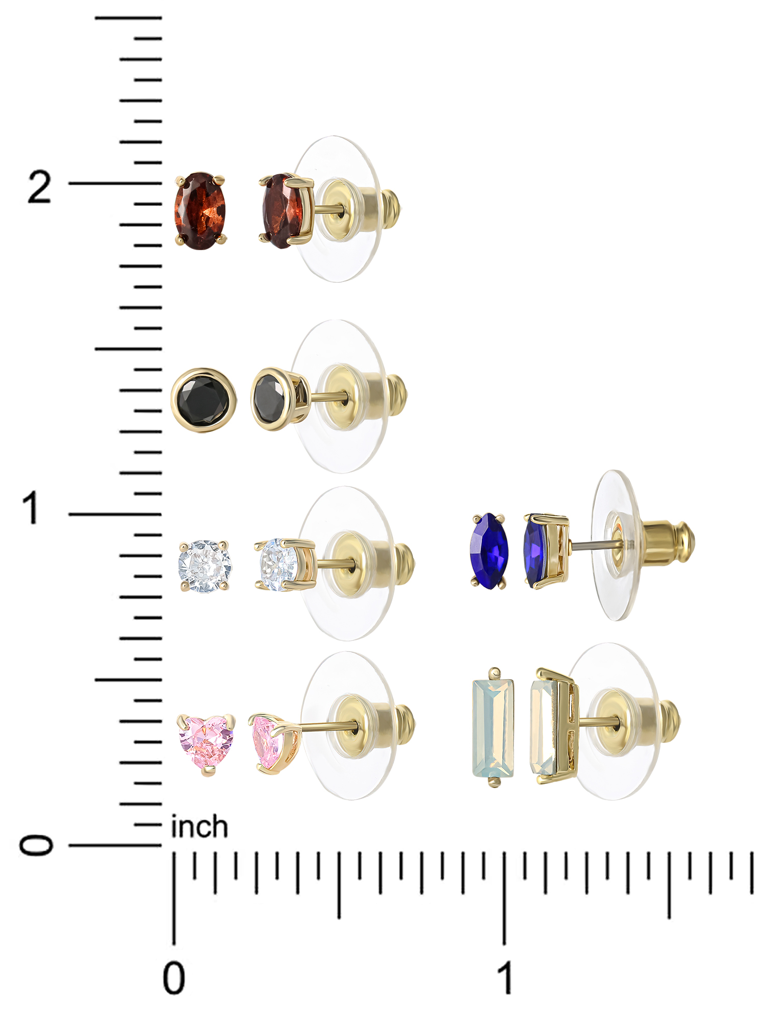 Believe by Brilliance Women's 14k Gold Flash Plated Cubic Zirconia Stud Earrings Set, 6 Pairs