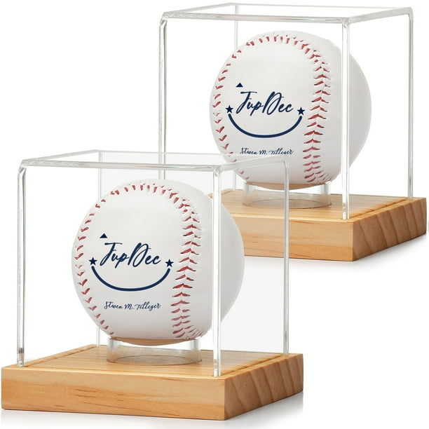 Vitrina de béisbol JupDec transparente de madera de pino cúbica, paquete de 2