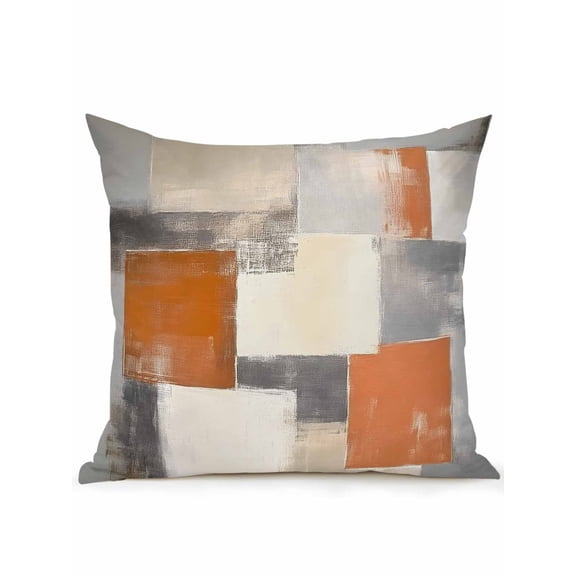 Outdoor Pillows Waterproof, Burnt Orange Grey Bedding Throw Pillows with Insert for Couch Sofa Bed, Modern Abstract Oil Painting 18x18 Inch Pillowcases Decorative Camping Patio Pillow Set of 1