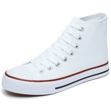 

AOMAIS Women s High Top Sneakers Fashion Lace-Up Canvas Casual Shoes Comfortable Walking Shoes (White US8)