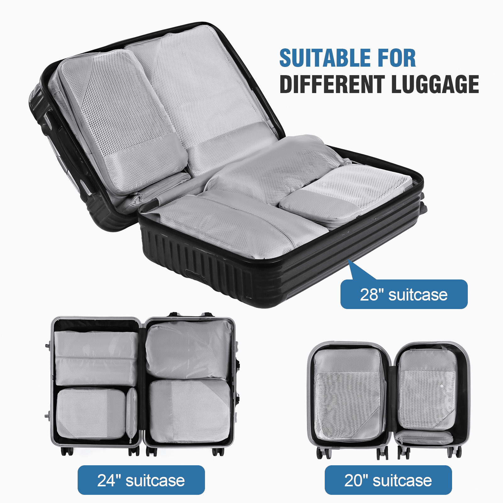 Okaka  Compression Packing Cubes Set, Grey, 6-Piece