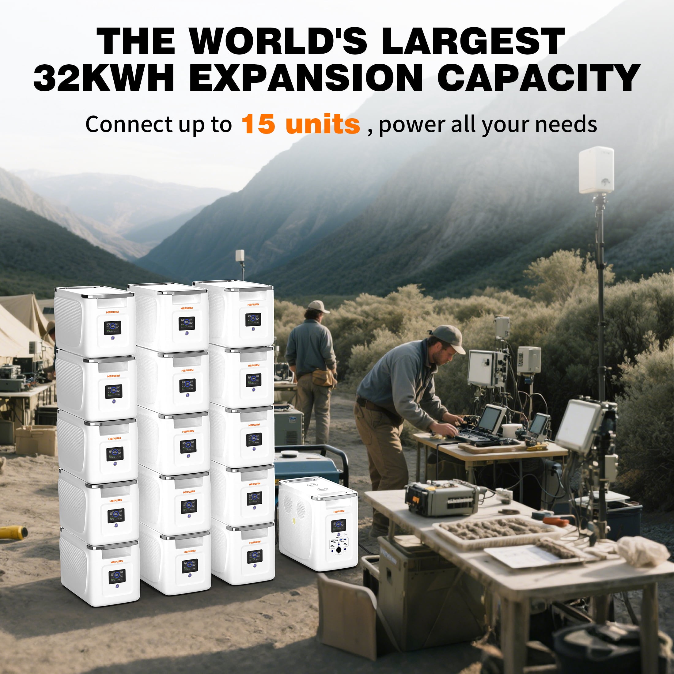 HEPWAY Portable Power Station with 2*Extra Battery, 2400W 6144Wh LiFePO4 Battery W/ Expandable Capacity 32kWh, Solar Generator for Home UPS Blackout Backup RV(Alpha 2000 & 2PCS Alpha 2000X Included)