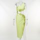 thumbnail image 2 of Vestido midi asimétrico con abertura en el muslo para mujer (verde, M), 2 of 5