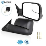 ECCPP Towing Mirror Pair Side Mirror Replacement for 98-01 for Dodge Ram 1500, 98-02 Ram 2500 3500 Truck Pickup with Flip-Up Manual-Folding - Texture Black