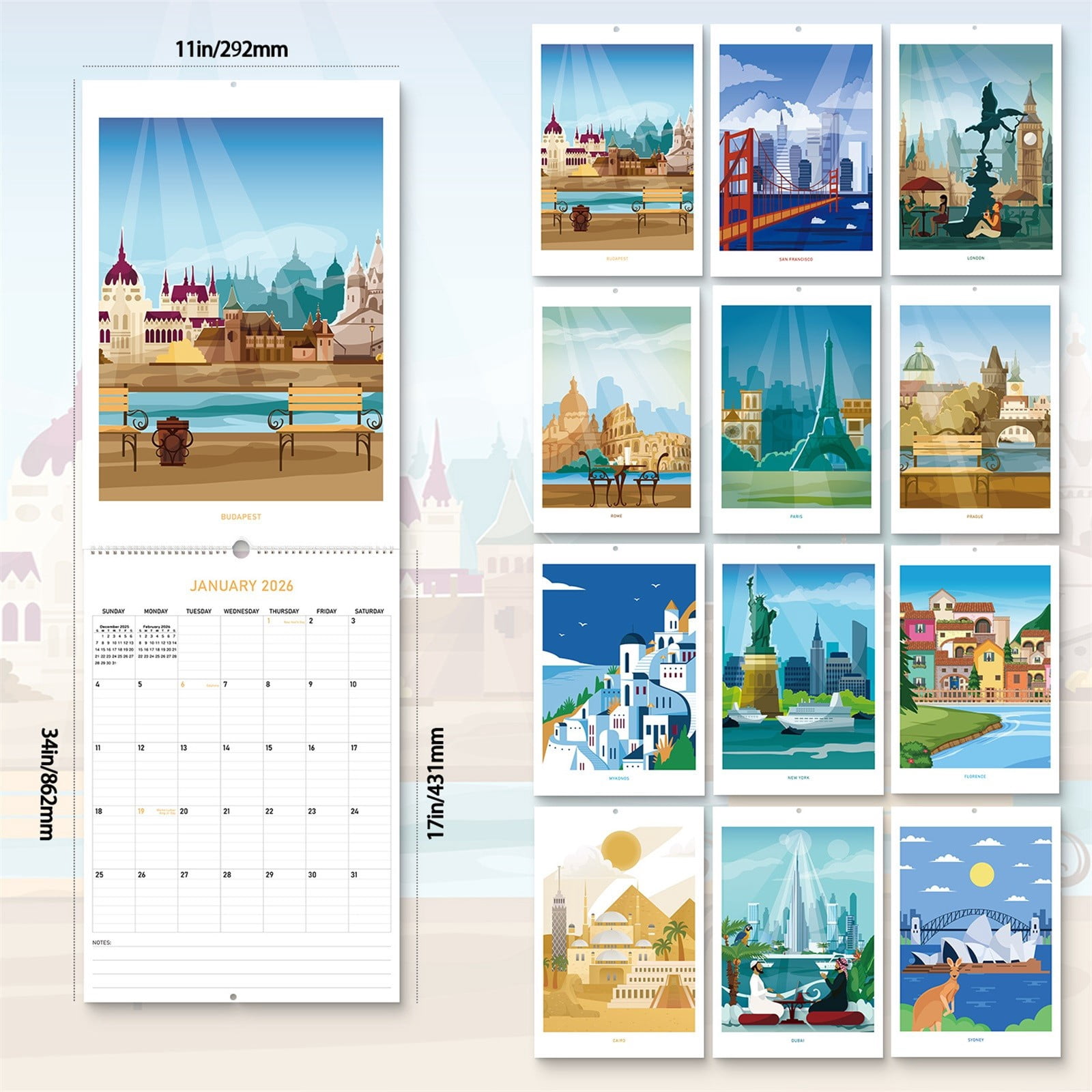 Wall Calendar 2026-2027 Yearly Planner Large Print Monthly Organizer Federal Holidays Included Wall Planning Calendar for Home Office School Family Schedule Time Management Productivity Gift Planner