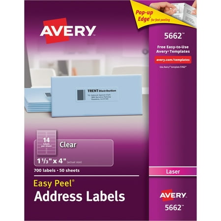 Presents Address Labels - Avery Matte Clear Easy Peel Address Labels, Laser, 1 1/3 x 4, 700/Box