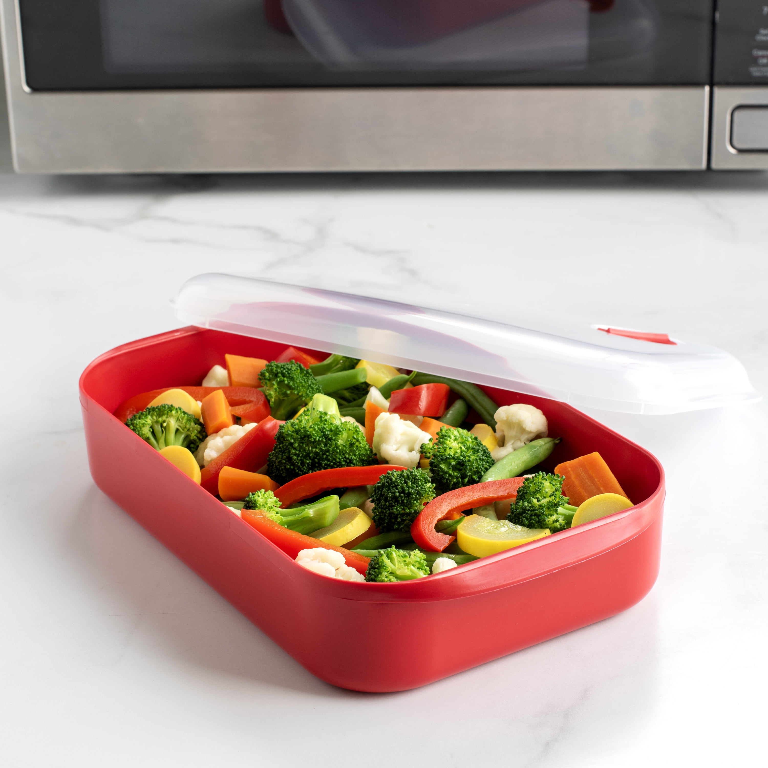 Nordic Ware Microwave Veggie Steamer, Red, 10.4" x 6.6" x 2.1"