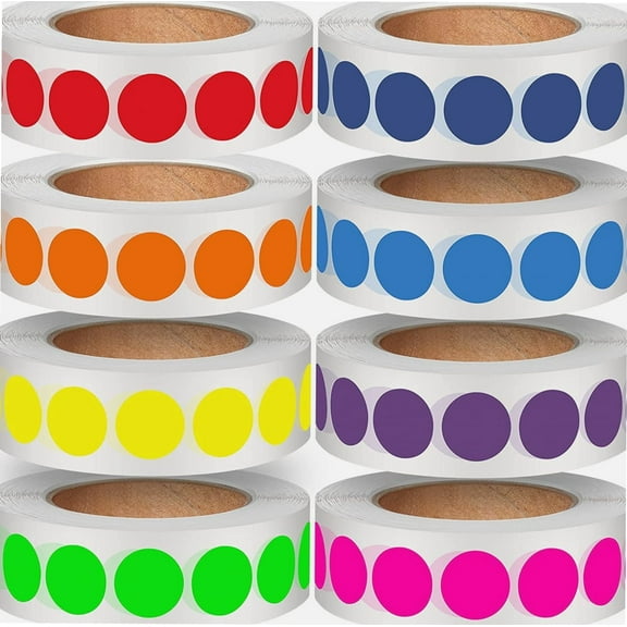 1/2 Inch Round Color Coding Labels Roll Dot Stickers Adhesive Solid Colors Circle Stickers for Inventory Organize, File Classification (8000 Pieces)