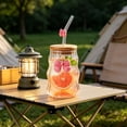 thumbnail image 4 of FastXmas 450ml Round Glass Cups with Lids and Straws, Cold Drinking Glass Tumbler with Handle, Transparent Glass Cup for Water,Juice,Iced Coffee,Milk,Tea,for Office Home, 4 of 6