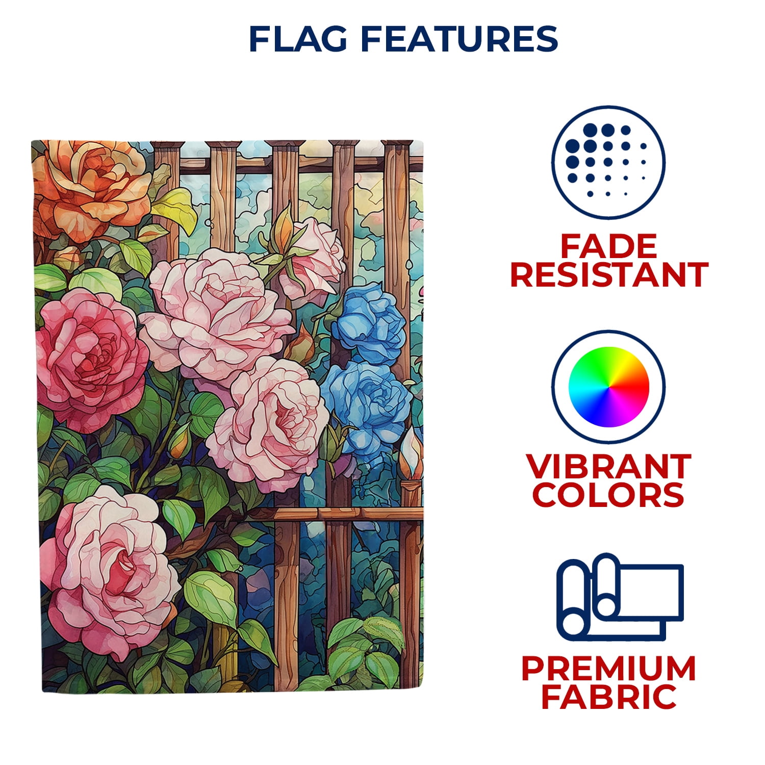 America Forever Rose Arbor House Flag, 28 x 40 inch Double Sided, Stained Glass Rose Trellis Garden, Climbing Rose Arbor Outdoor Decorative Flag
