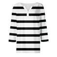 thumbnail image 4 of T-shirts pour Femmes Manches 3/4 Col Rond Décontracté Imprimé Rayures Tunique Quotidienne Hauts Femmes Noir TTG, 4 of 5