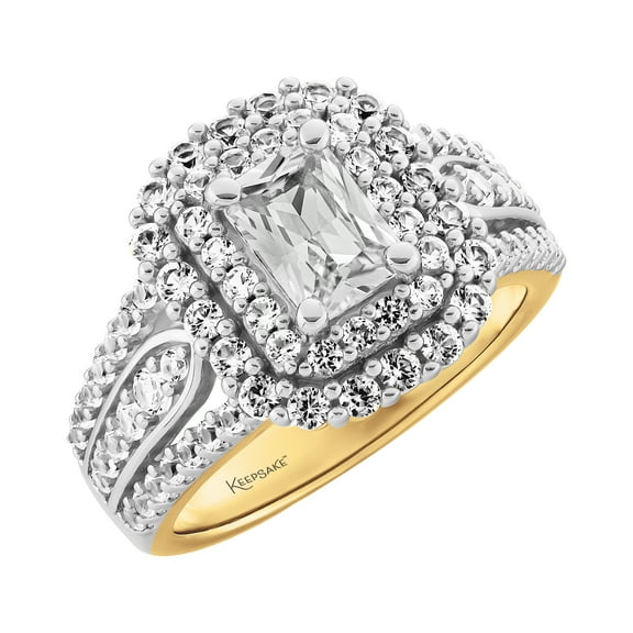 Keepsake 14K Yellow Gold Plated Sterling Silver Created White Sapphire Women's Engagement Ring