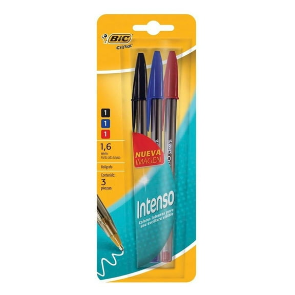 Bolígrafo Bic Cristal Punto Grueso de Colores 3 Piezas