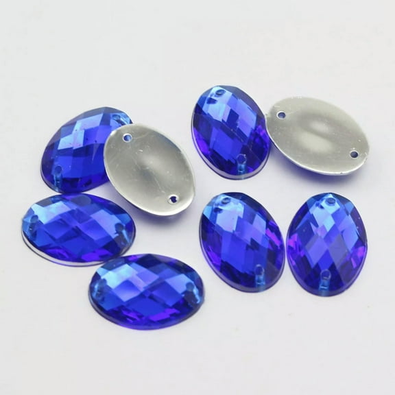 U8MO 100 Royal Blue Flatback Acrylic Oval Sewing Rhinestone Button 13X18mm Sewon bead