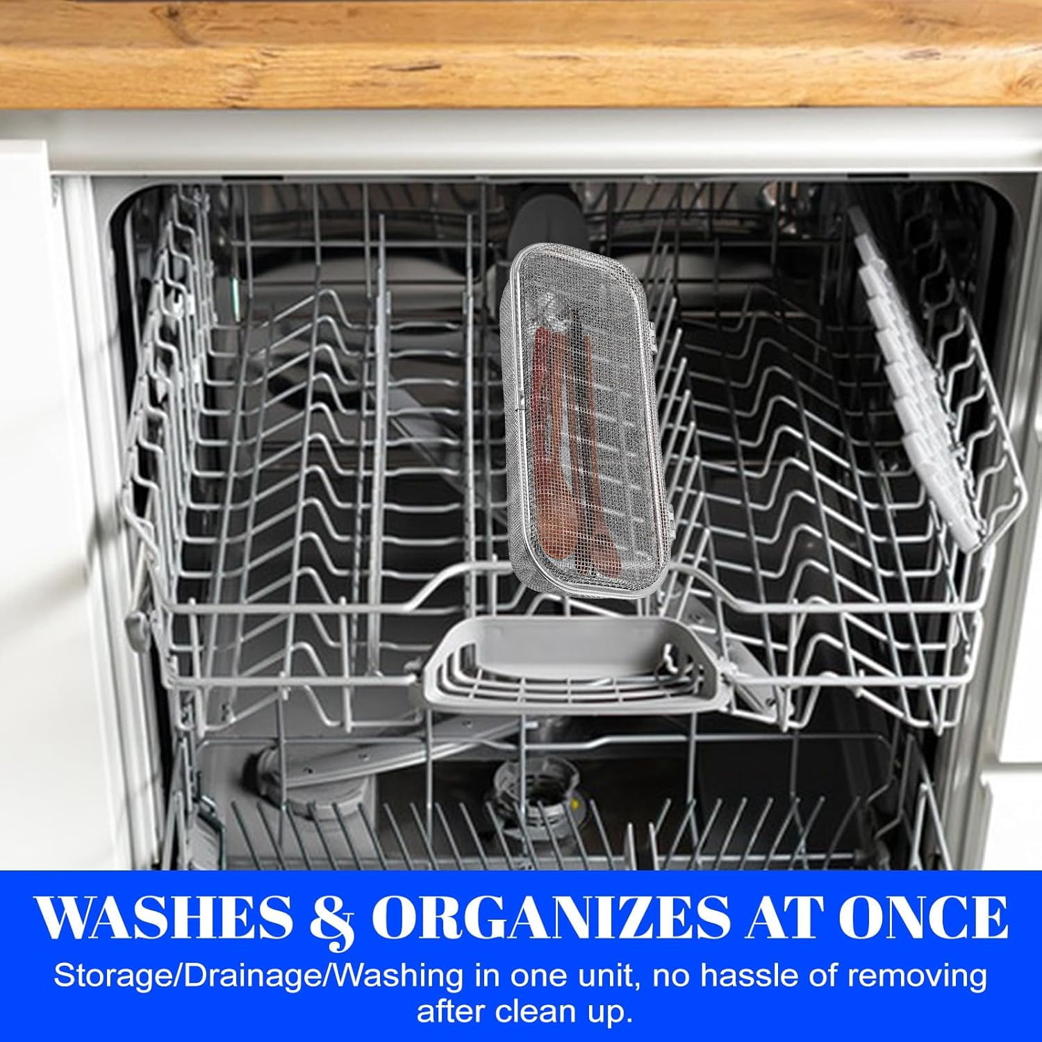 ABPETE Dishwasher Chopstick Basket for Small Items, Stainless Steel Utensil Holder for Dishwasher with Mesh Design, Replacement Silverware Organizer (10.4" L x 4.5" W x 3" H)