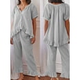 thumbnail image 2 of Gupgi Women Plaid Pajamas Set 2 Piece Sleepwear Lounge Short Sleeve Ruffle Button Down Shirt Drawstring Pants, 2 of 7