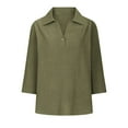 thumbnail image 4 of JGGSPWM Linen Shirts for Women 3/4 Length Sleeve V Neck Button Down Tee Shirts Spring Tops Casual Loose Fit Blouses Green XL, 4 of 5