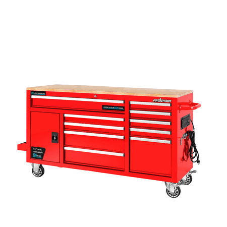 Work Chest FRONTIER 62-inch W x 37-inch H x 22-inch D, Heavy Duty Mobile tool chest, tool cabinet with 10 drawers in Red ()