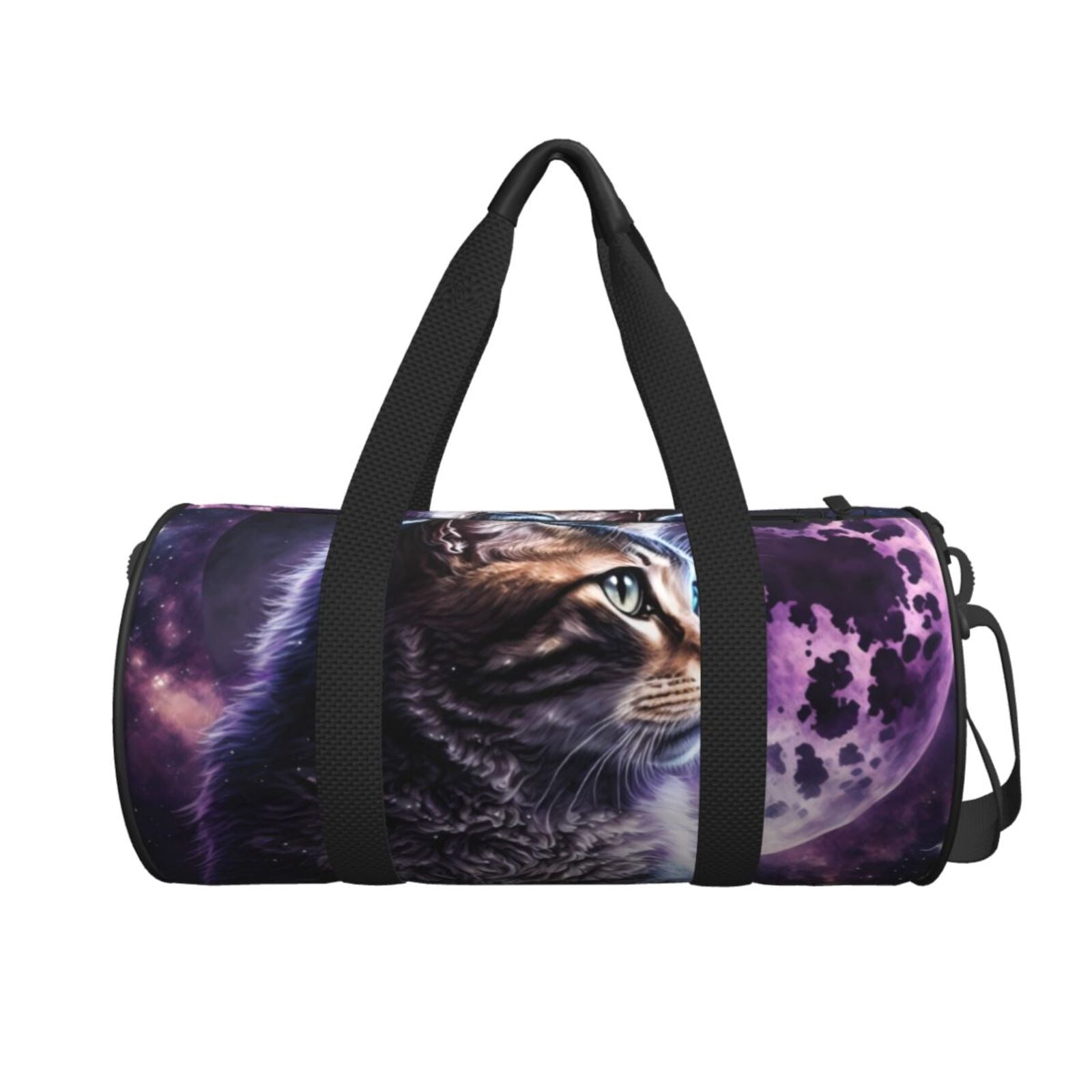 Hirioo Purple Moon Cat for Round Large Capacity Travel Luggage Bag Weekend Getaway Bag for Gym Beach Swim Bag Men Women