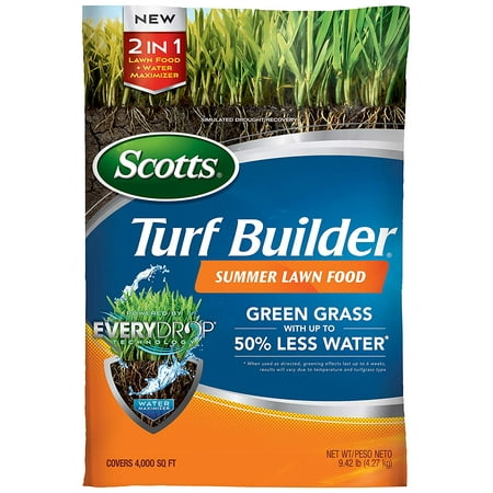 Scotts Handy Green 49021 Turf Builder 4,000 sq. ft. Summer Lawn Food, 9.42 lb, Green grass with up to 50% less water (when used as directed; greening effects last up to 6 weeks;.., By Scotts ()