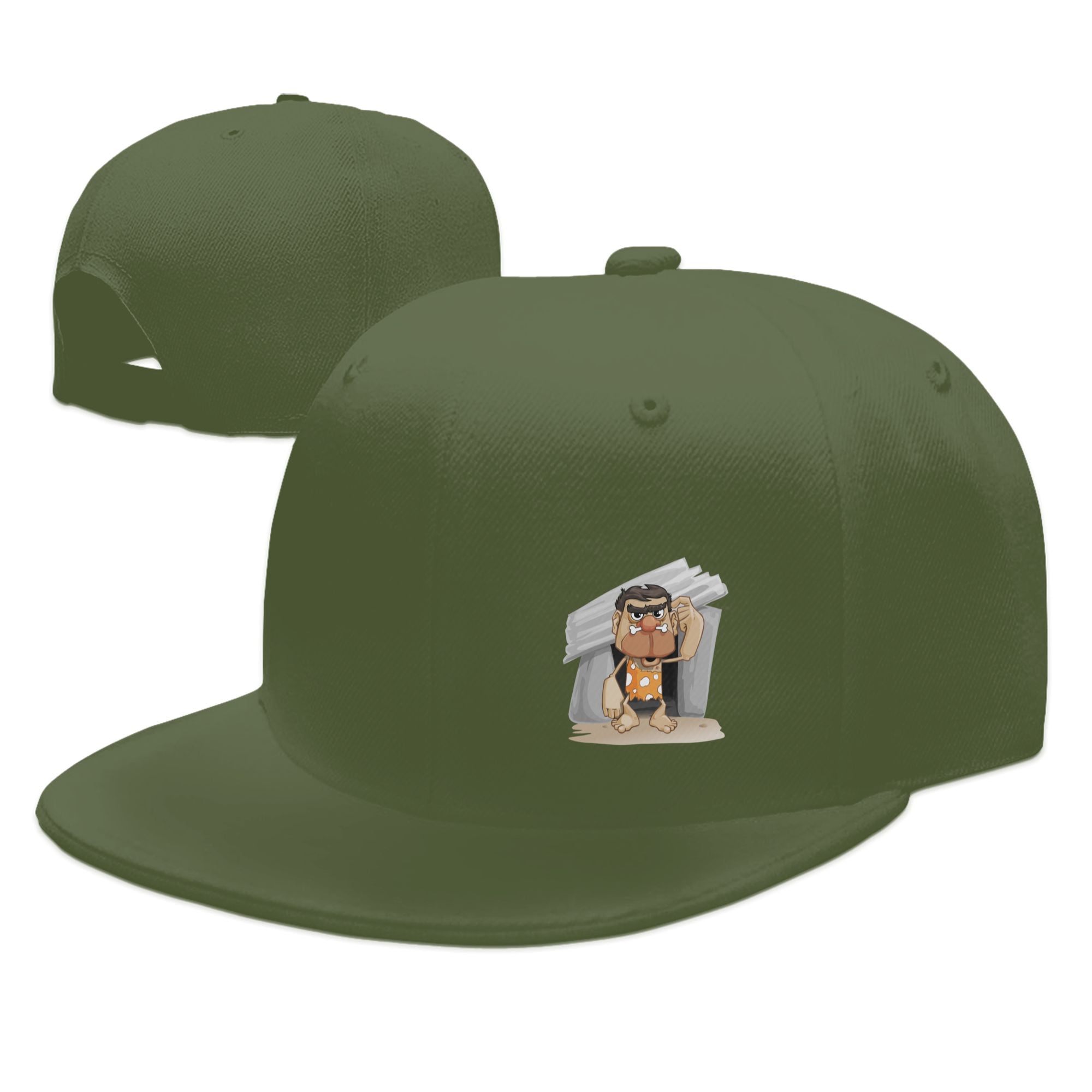 DouZhe Flat Brim Cap Snapback Hat, Big Head Caveman Prints