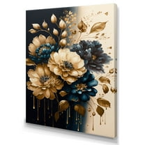 Designart Blue And Gold Zinnia Flowers IV Canvas Wall Art