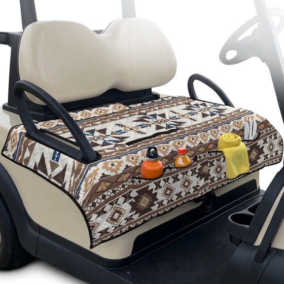 LedBack Aztec Tribal Print Golf Cart Towel Seat Covers with Pockets Foldable Golf Club Car Seat Covers for EZGO, Club Car and More 2-Seat Carts, Easy to Clean