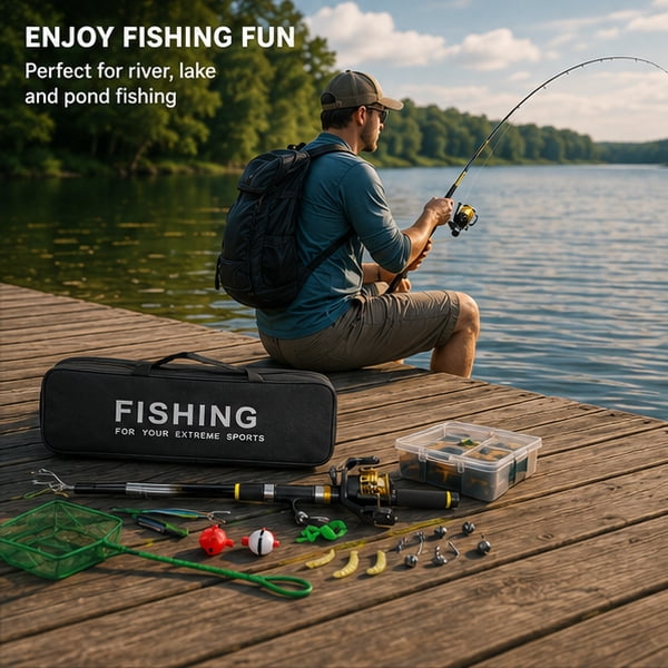 Fishing Rod and Reel Combos Set, 2.1m/6.8ft Rod with Bait & Hook & Landing Net, All in One Set for First-Time Fisherman , for River Lake Small Fish