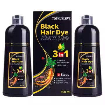 TOPHUBLOVE Natural Hair Dye Ginger Color Shampoo 3 in 1 for Men and Women 2 pack  500ml/each- Black