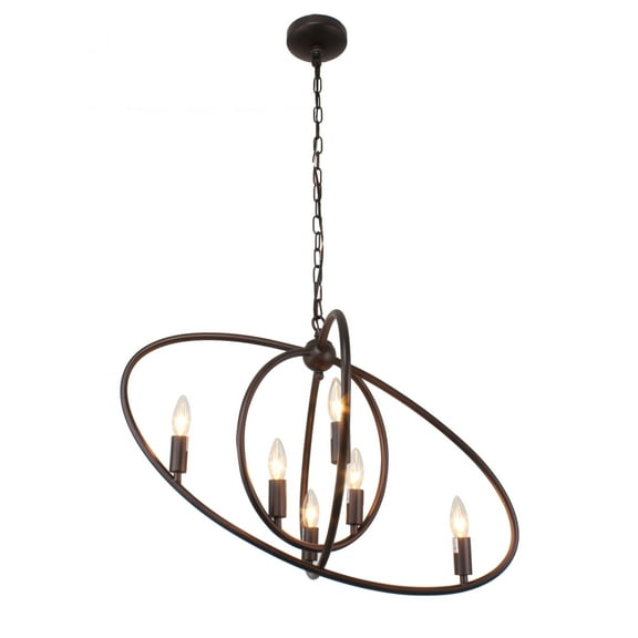 Transitional Metal 6 Light Ceiling Pendant with Wall Outlet Switch, Bronze