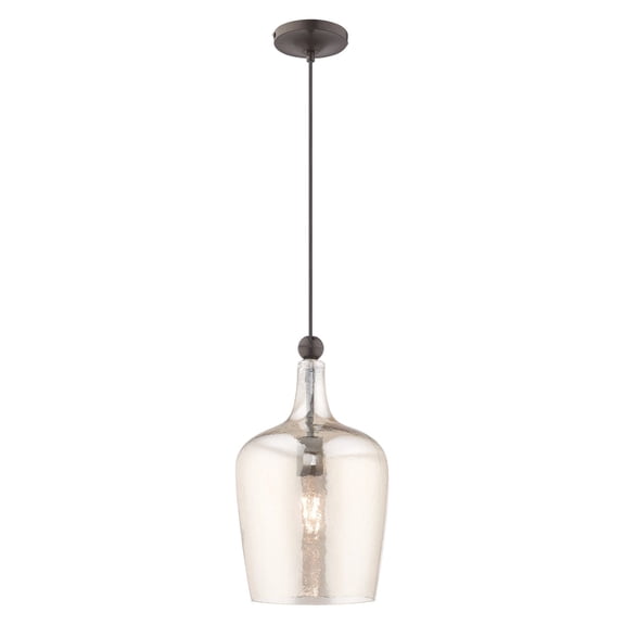 41226-92 Livex Lighting Art Glass - 1 Light Mini Pendant in Coastal Style - 9.25 Inches wide by 18.5 Inches high-English Bronze Finish    -Traditional