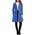 thumbnail image 2 of INSPIRE CHIC Women's Vintage Solid A Line Double Breasted Collared Winter Overcoat XS Dusty Blue, 2 of 6