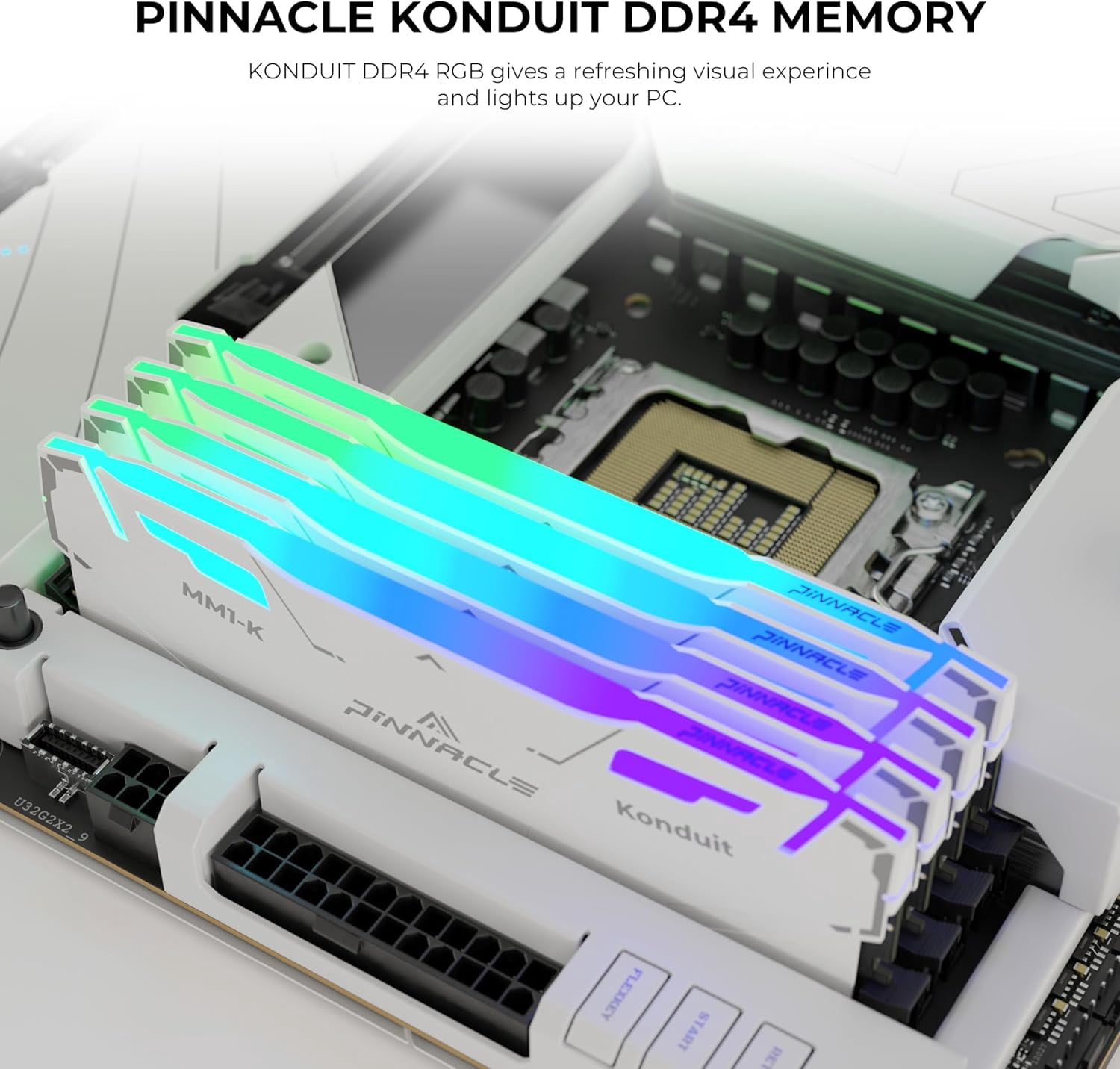 Timetec Pinnacle Konduit RGB 32GB KIT(2x16GB) DDR4 3200MHz PC4-25600 CL16-18-18-38 XMP2.0 Overclocking 1.35V Dual Rank Compatible for AMD and Intel Desktop Gaming PC Memory Module - White