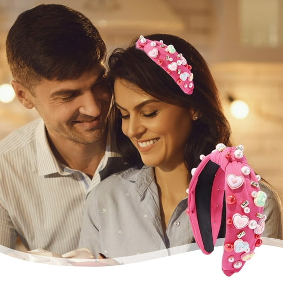 on Clearance Valentines Day Cards Kids Valentine's Day Headbands Hair Accessories Heart With Pearls Wide Top Knot Headbands For Valentine's Day Party Dating Tanabata Party Gift Everyday Matching